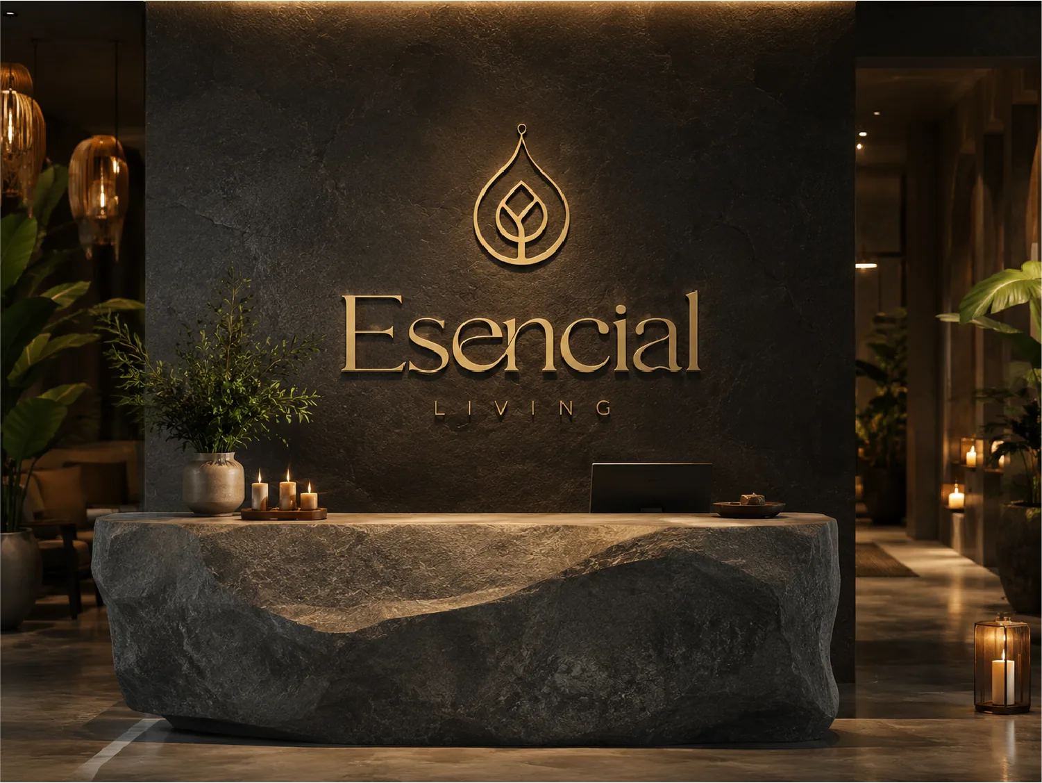 Sistema de marca de Esencial Living en piezas de comunicación