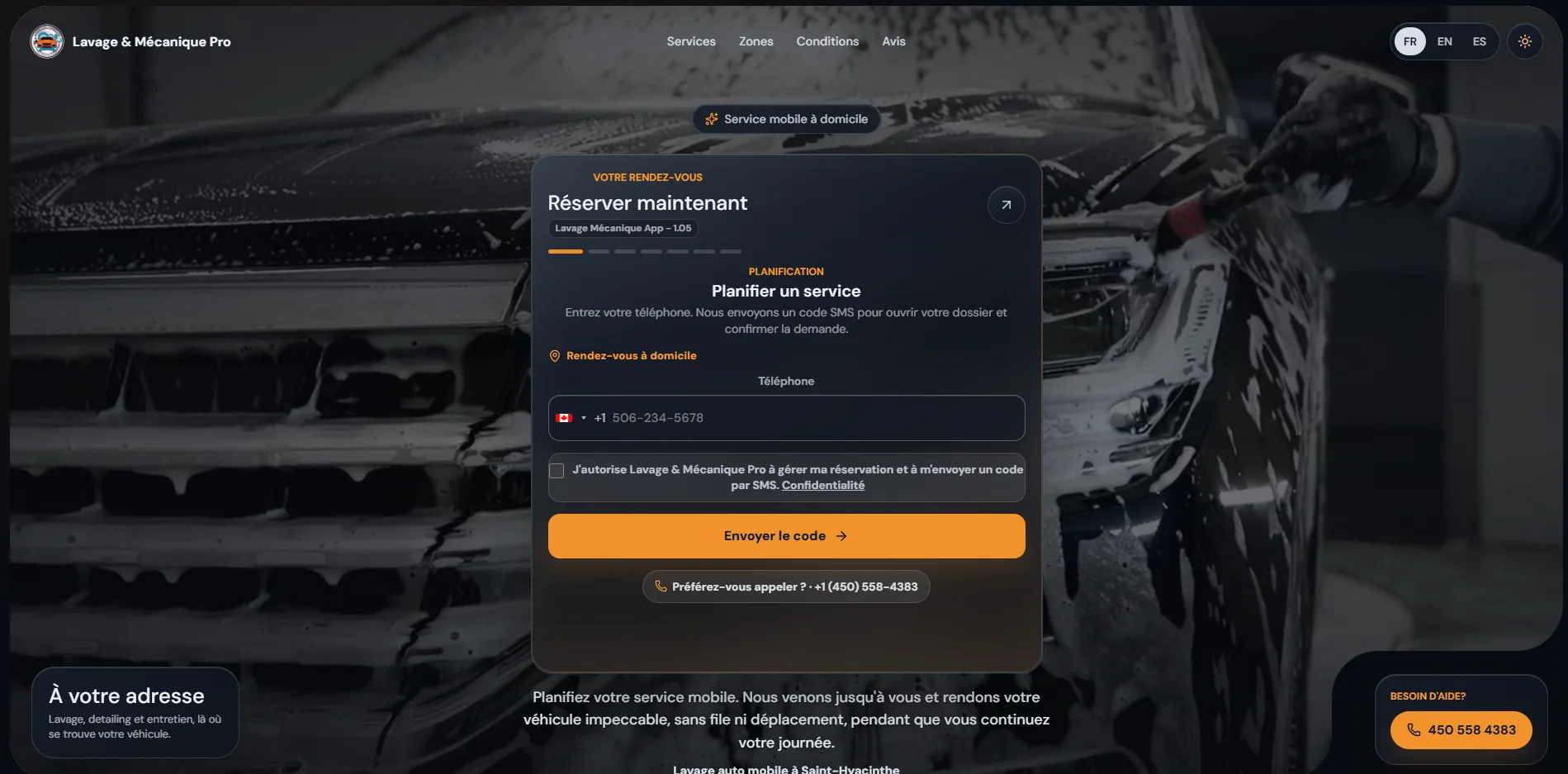 Interfaz del sistema de gestión de Lavage Mécanique: calendario y operación