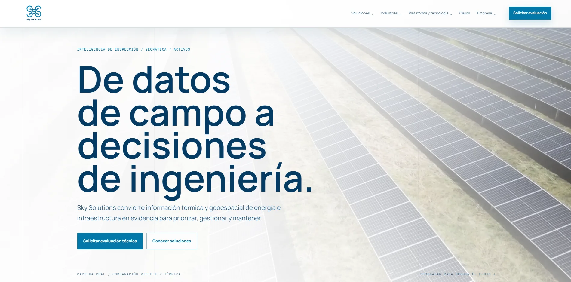 Sección de servicios del nuevo sitio de Sky Solutions