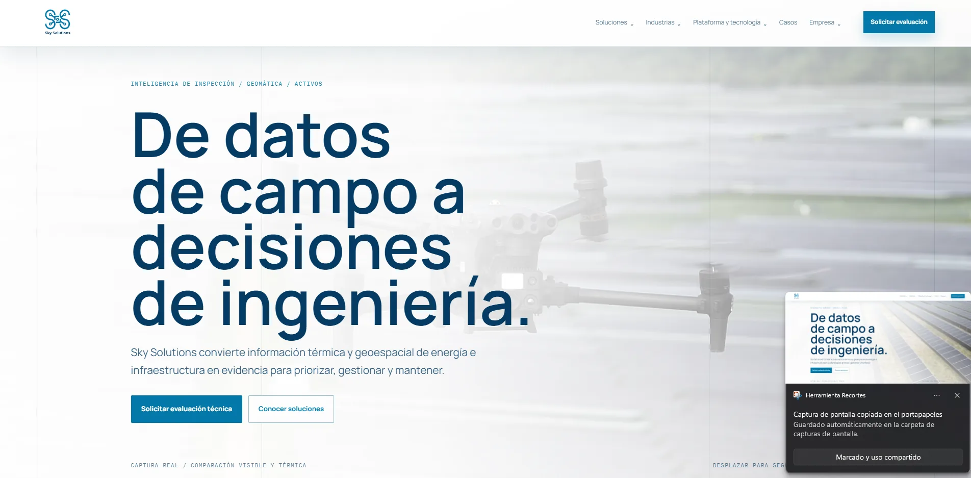 Sección de servicios técnicos del sitio de Sky Solutions