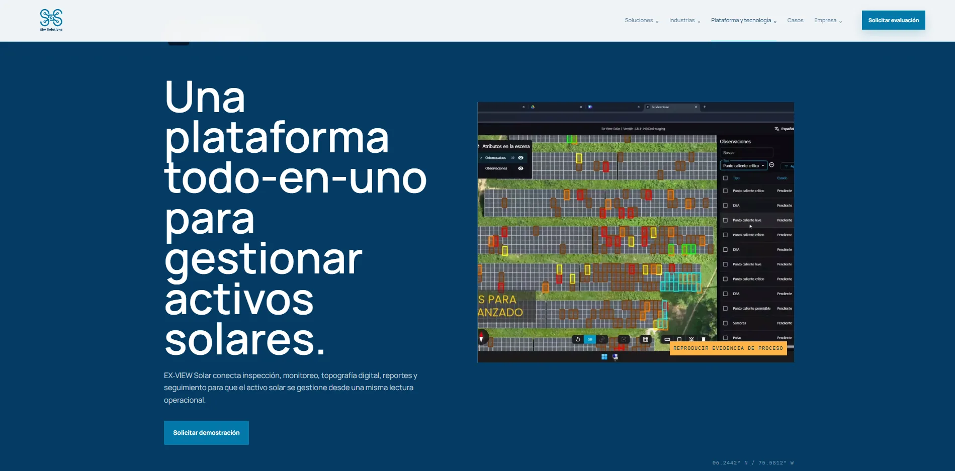 Detalle de contenido del sitio corporativo de Sky Solutions