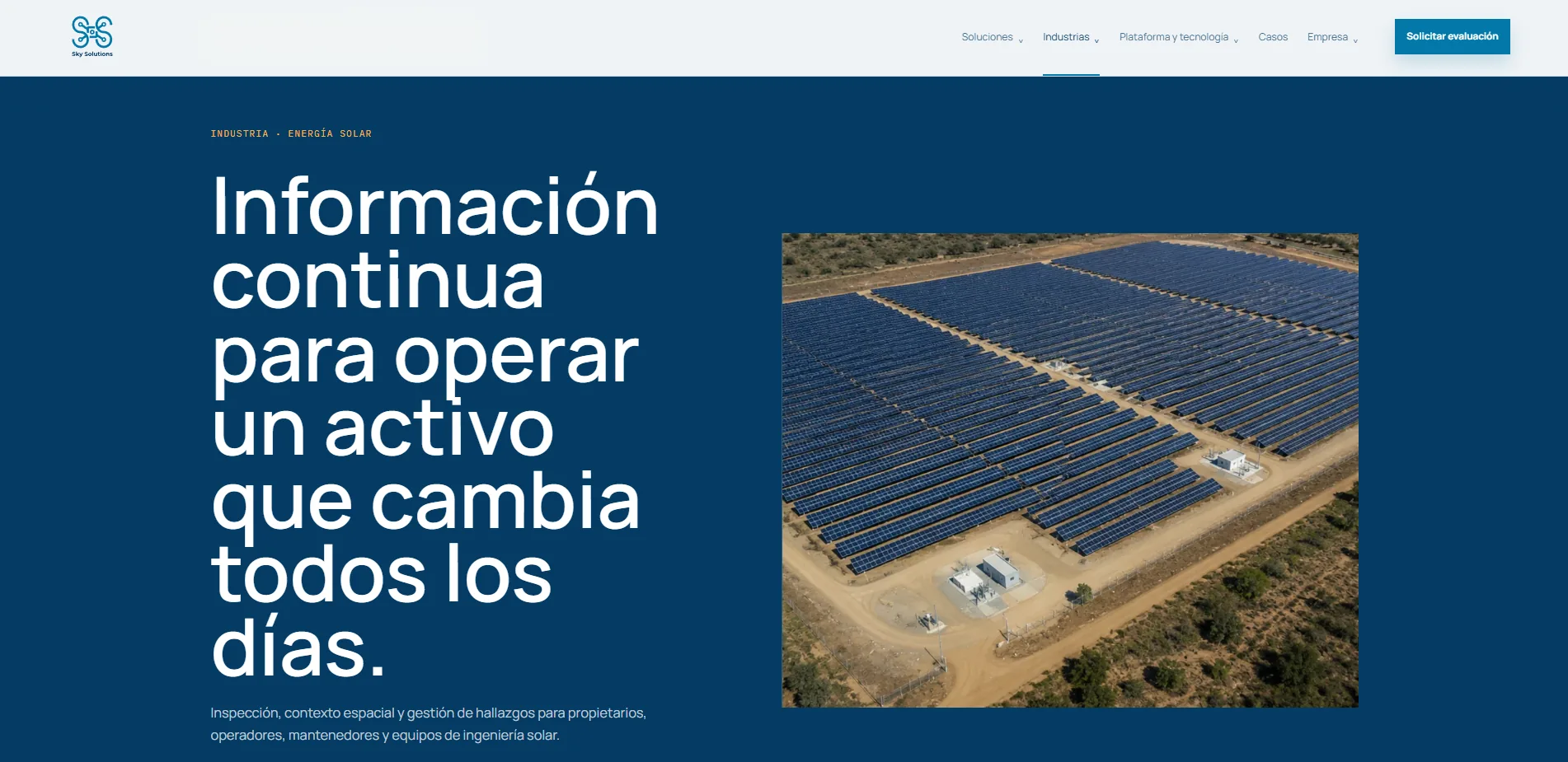 Sección final del sitio renovado de Sky Solutions