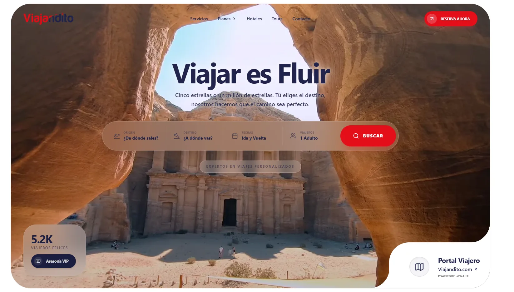 Sección de destinos del sitio de Viajandito